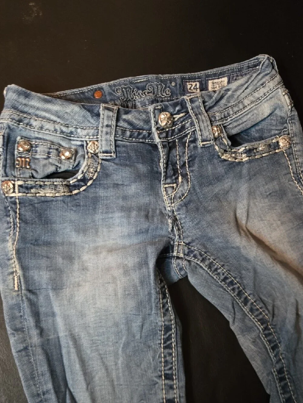 Miss Me Light Blue Skinny Jeans with Embellished Wing Back Pocket - Picture 7 of 15